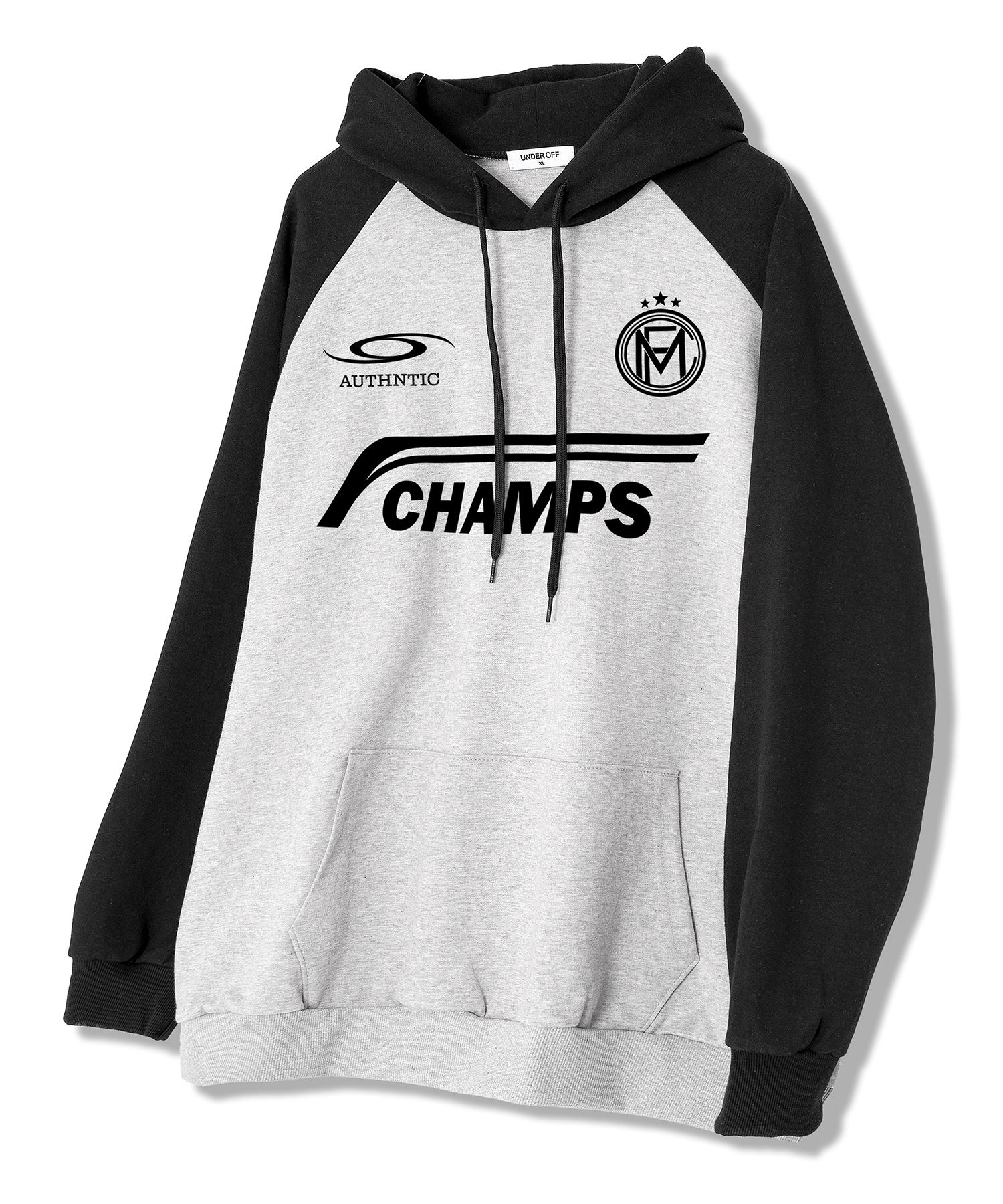 Under Off Champs Authentic Logo Print Blockcore Raglan Hoodie Gray/L