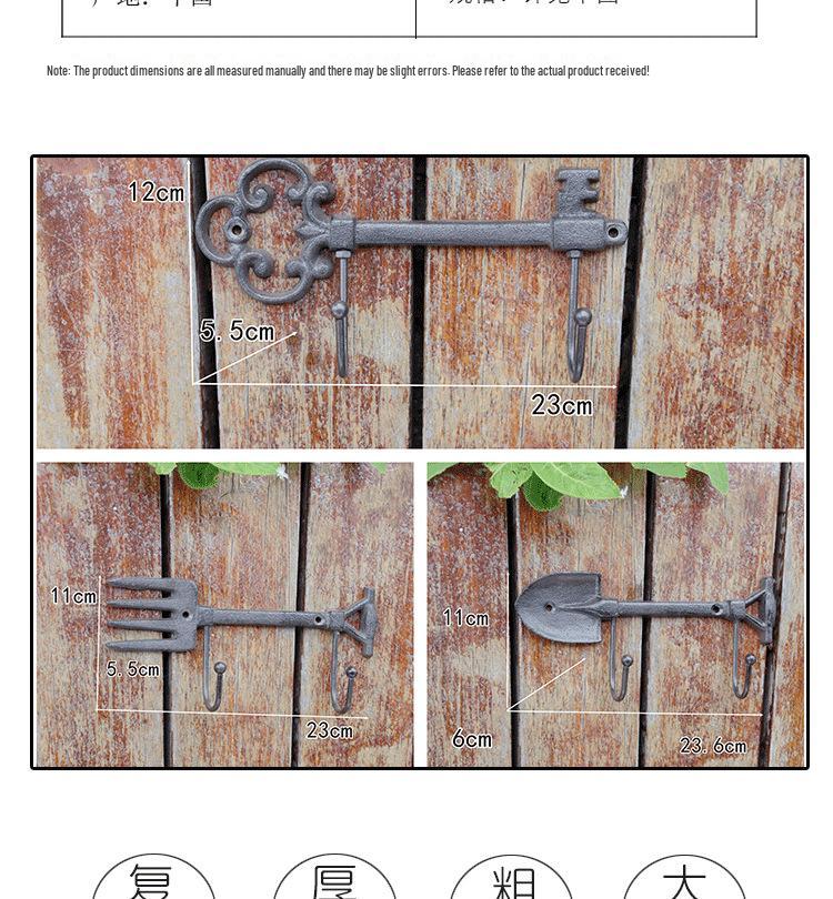 Double Hook Iron Shovel and Rake Decorative Hanging for Courtyard and Home
