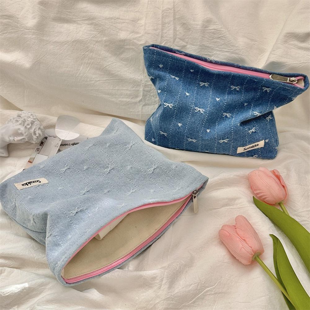 Ladies Zipper Clutch Bow Makeup Bag Women Fashion Large Capacity Zipper Cosmetic Brush Storage Pouch Case Handbag