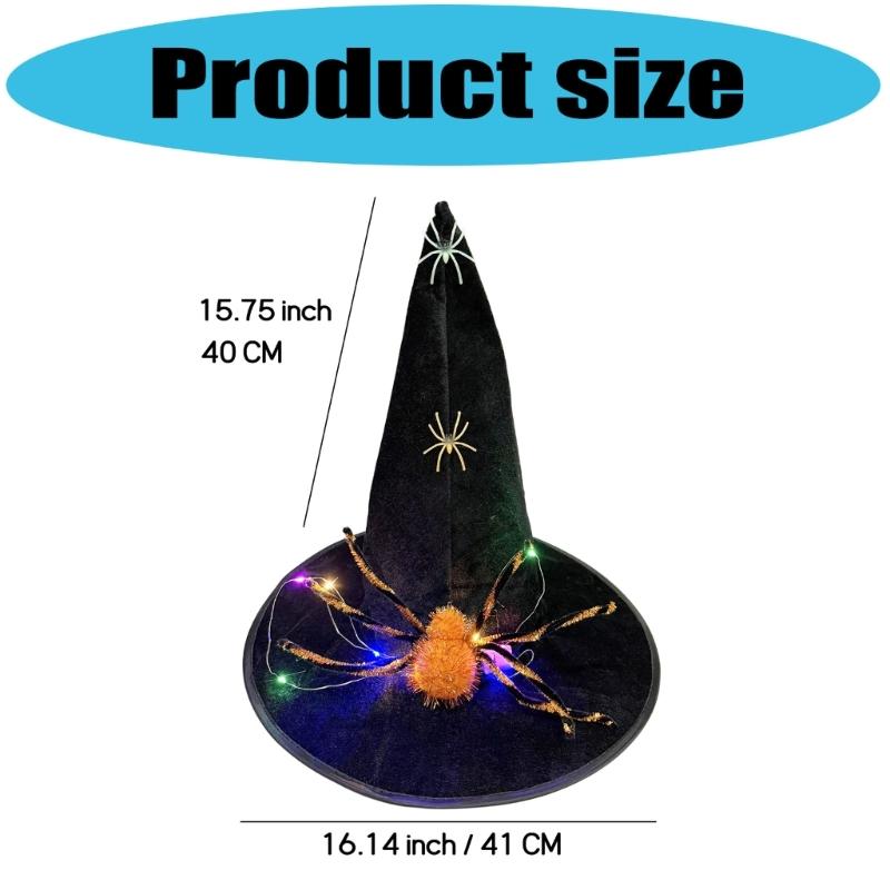 Large Black Witches Witch Hat for Women Led Light Up Witch Caps Halloween Cosplay Costume Accessory for Women Girls