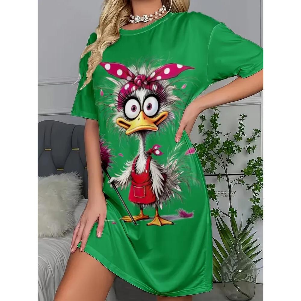 Fashion Versatile Comfort Animal Print Dress Casual Breathable Crew Neck Casual Dresses