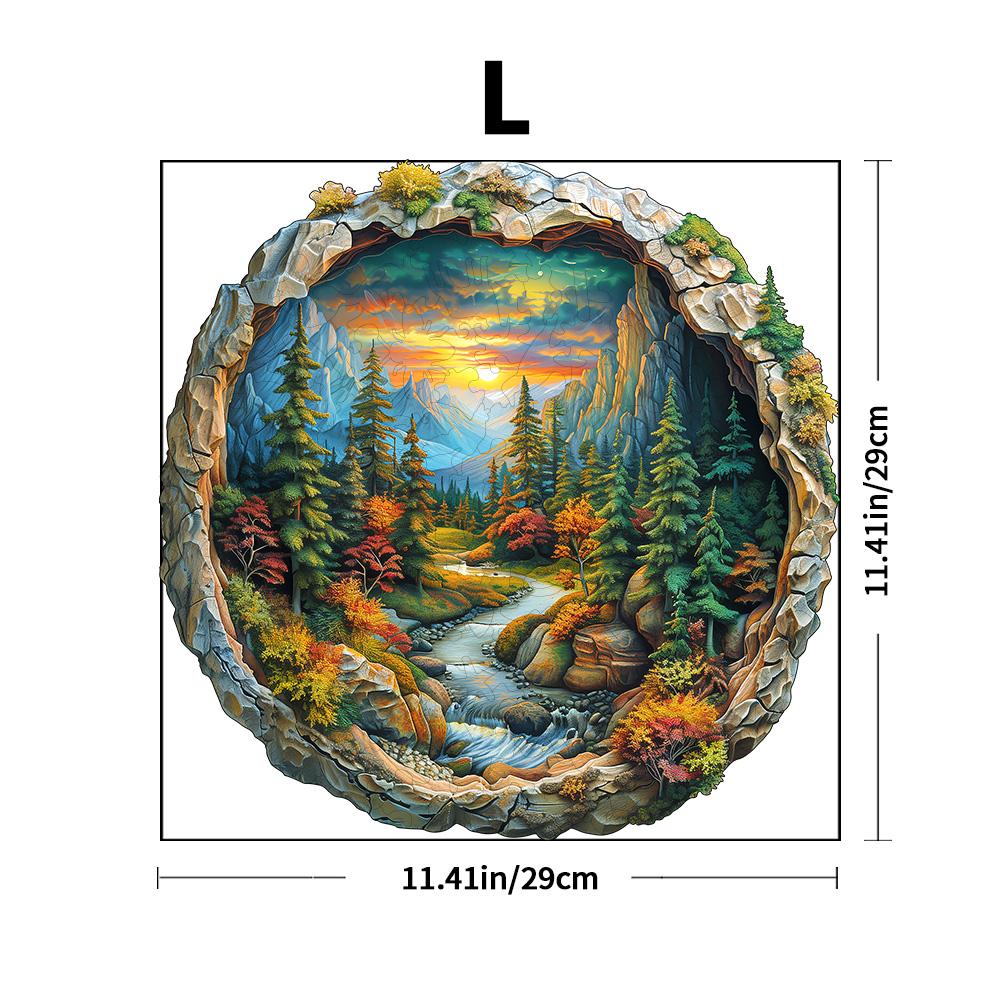 3D Wooden Circular Puzzle - Green Forest Sunset Scene, Family Game Activities, Wooden Home Decoration Gifts