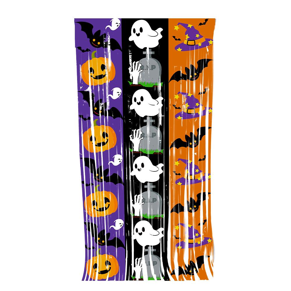 

2 Meters Halloween Pumpkin Ghost Bat Printing Tinsel Curtain Haunted House Theme Party Decoration Background Decoration