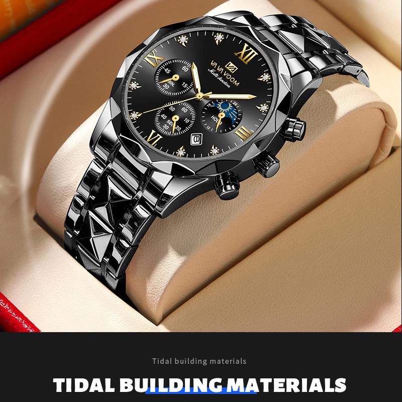 VA VA VOOM Quartz Watch Men Top Brand High Quality Stainless Steel 30M Waterproof Luminous Date Week Sports Business Wristwatches Women Quartz Watch