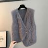Women Loose Fit Knit Vest Cardigan 2025 New Faux Mink Fur Sweater Vest Spring Autumn Winter Outerwear