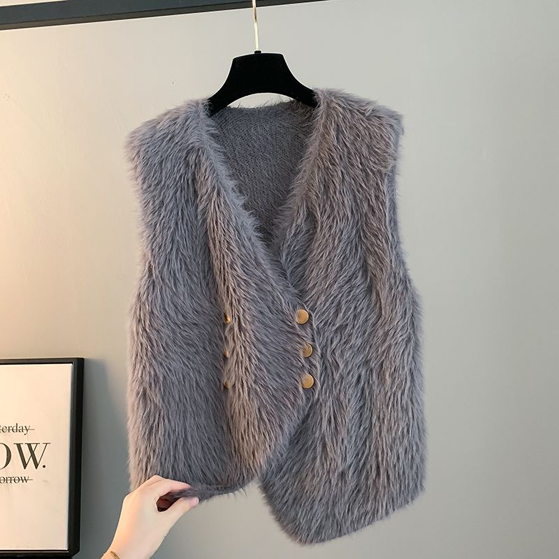 Women Loose Fit Knit Vest Cardigan 2025 New Faux Mink Fur Sweater Vest Spring Autumn Winter Outerwear