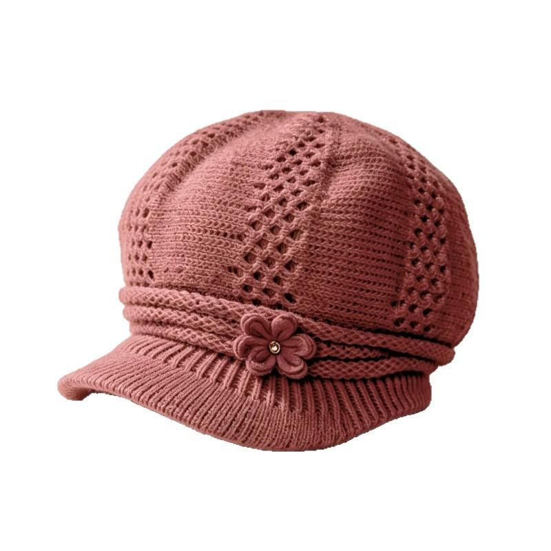 Middle-aged and elderly wool hat women's autumn and winter versatile mother grandma warm ear protection hat outdoor cold-proof velvet knitted hat