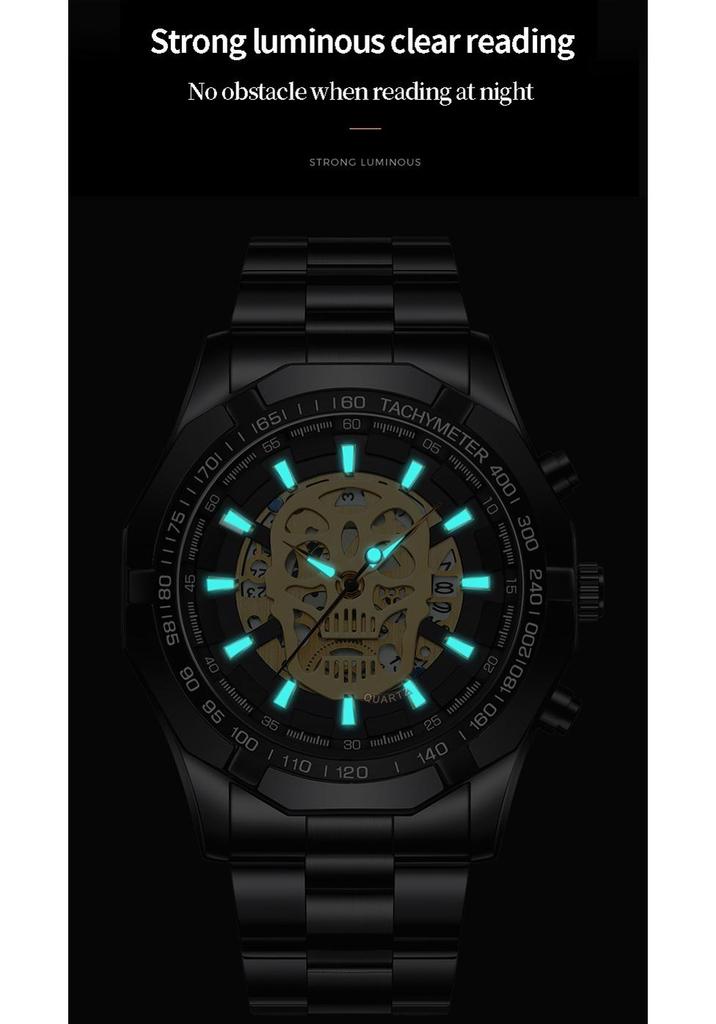 BINBOND Men's Luminous Skull Skeleton Watch