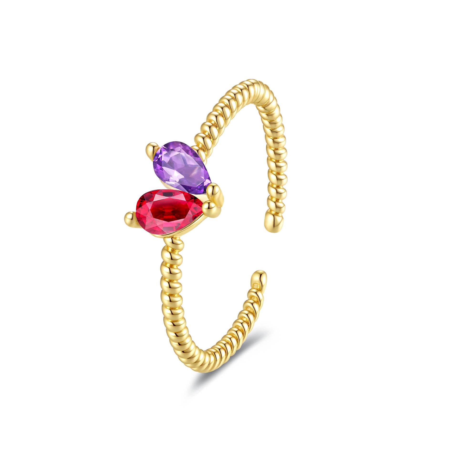 

2026 Geometric Heart-to-heart Diamond Ring, Optional Birthstone Personality, Light Luxury Ring Ring. Resizable