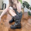 Cowhide Version~ Thick-soled Trouser Boots Two Wear Belt Buckle Short Boots Round Head Retro Stacking Boots Women's Western Boots Medium Boots