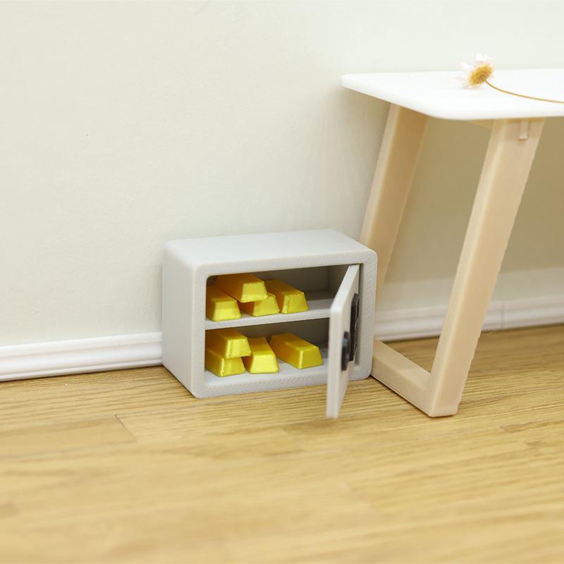1 Set 1/12 Scale Dollhouse Gold Bar Safe Mini Model Simulation Miniature Password Safe Storage Cabinet Home Scene Decoration