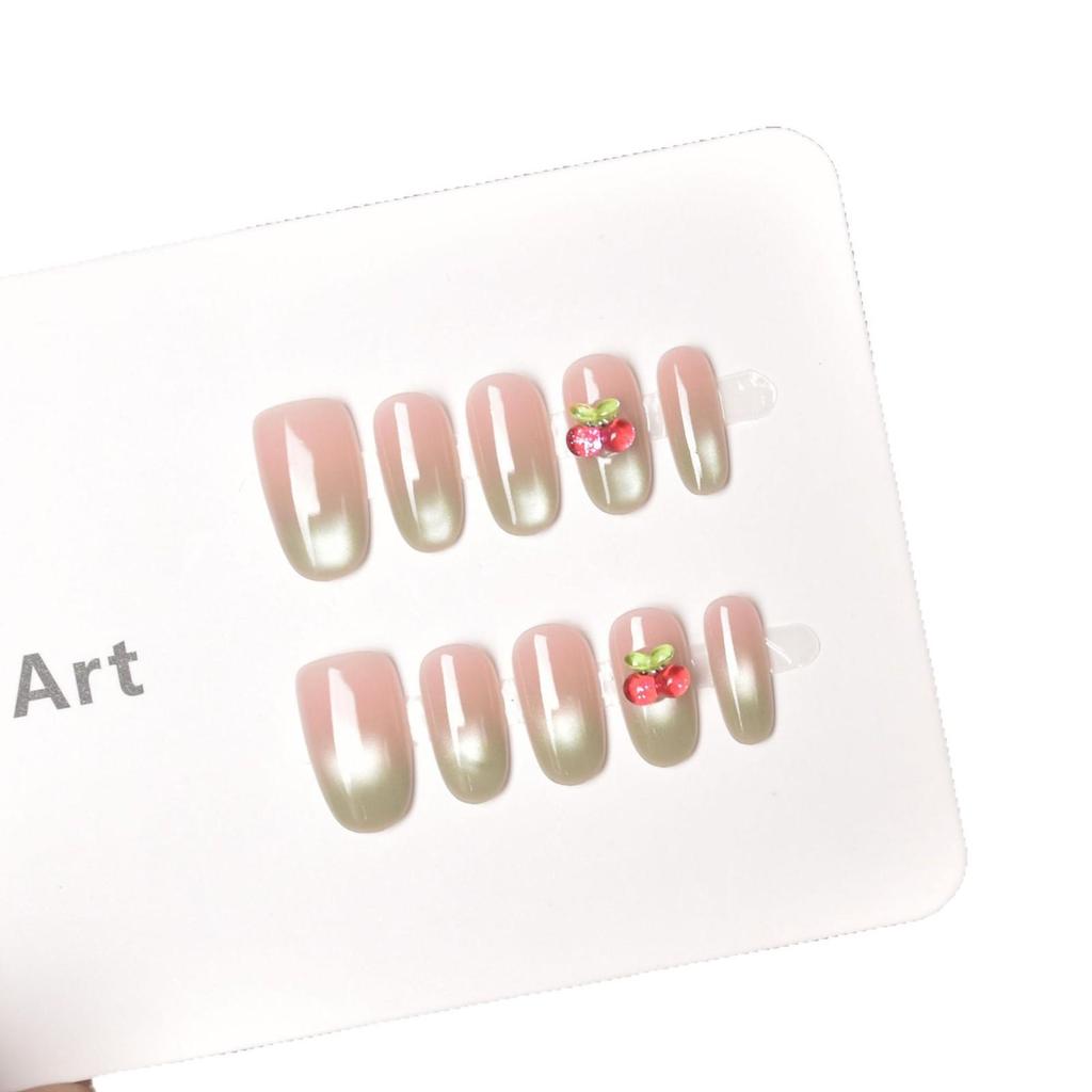 2025 Summer Guava Green Wearable Short Oval False Nails - Whitening Blush Manicure