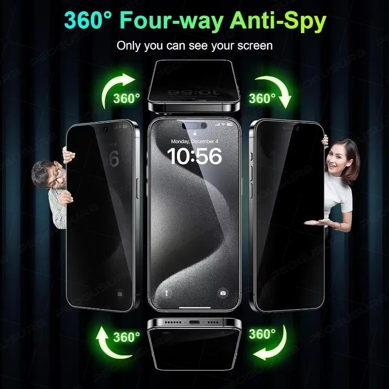 360° Privacy Anti Spy Protector for iPhone Air 6 7 8 X XS XR 11 12 13 14 15 16 17 Pro Max Full Coverage High Quality Tempered Glass Screen Protector