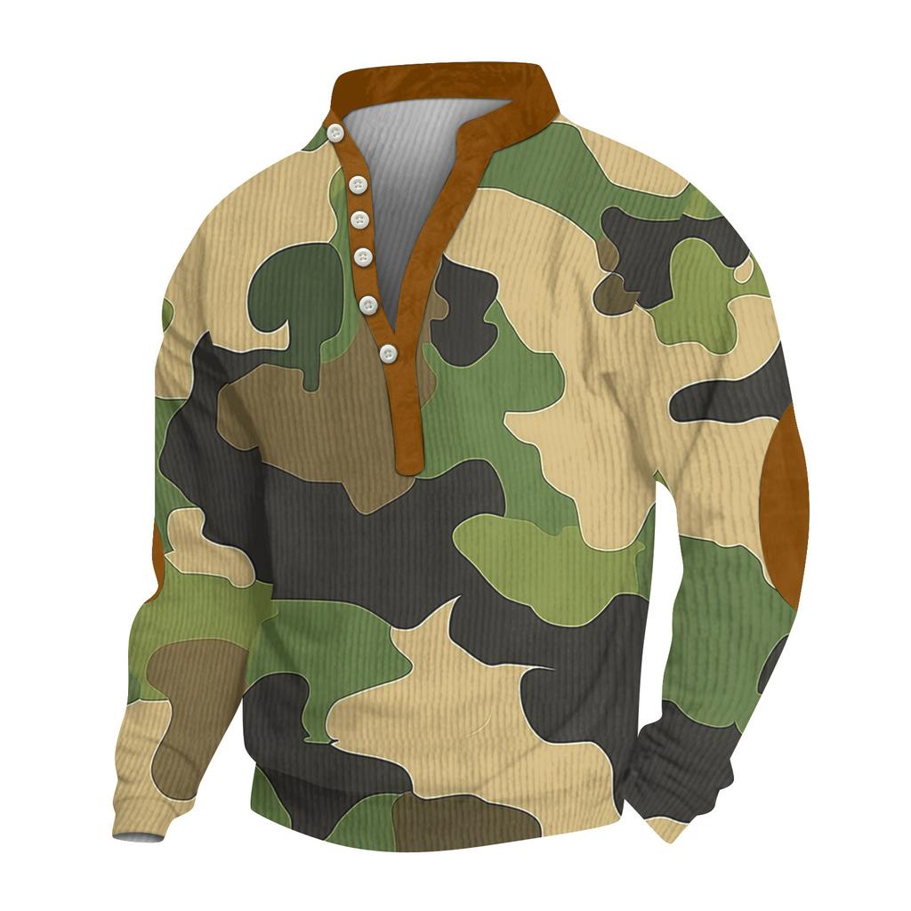 Herren Print Plüsch Warmer Mantel Fleece Pullover Freizeitjacke Tasche Pullover Wintermantel