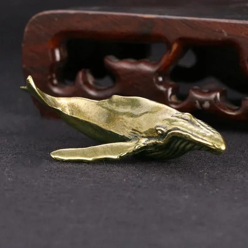 Vintage Sea Animal Solid Brass Whale Figurines Statue Desktop Ornaments Office Decor Crafts Accessories Children Creative Gifts