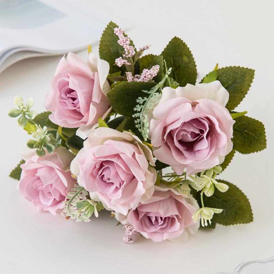 

Artificial Flower 5 Head Silk Rose Wedding Brial Bouquet Valentine s Decor Home Room Garden Yard Scrapbooking Diy Gifts Products 1 pc фиолетовый