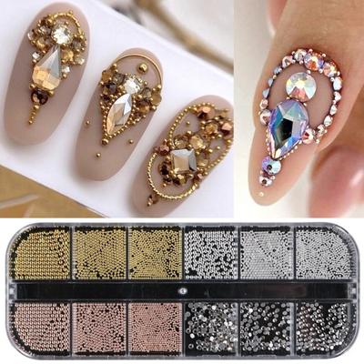 1 Box 12 Grids Nail Art Fake Pearls Beads Set DIY Ins Style Nail Decoration Kit for Stunning Designs