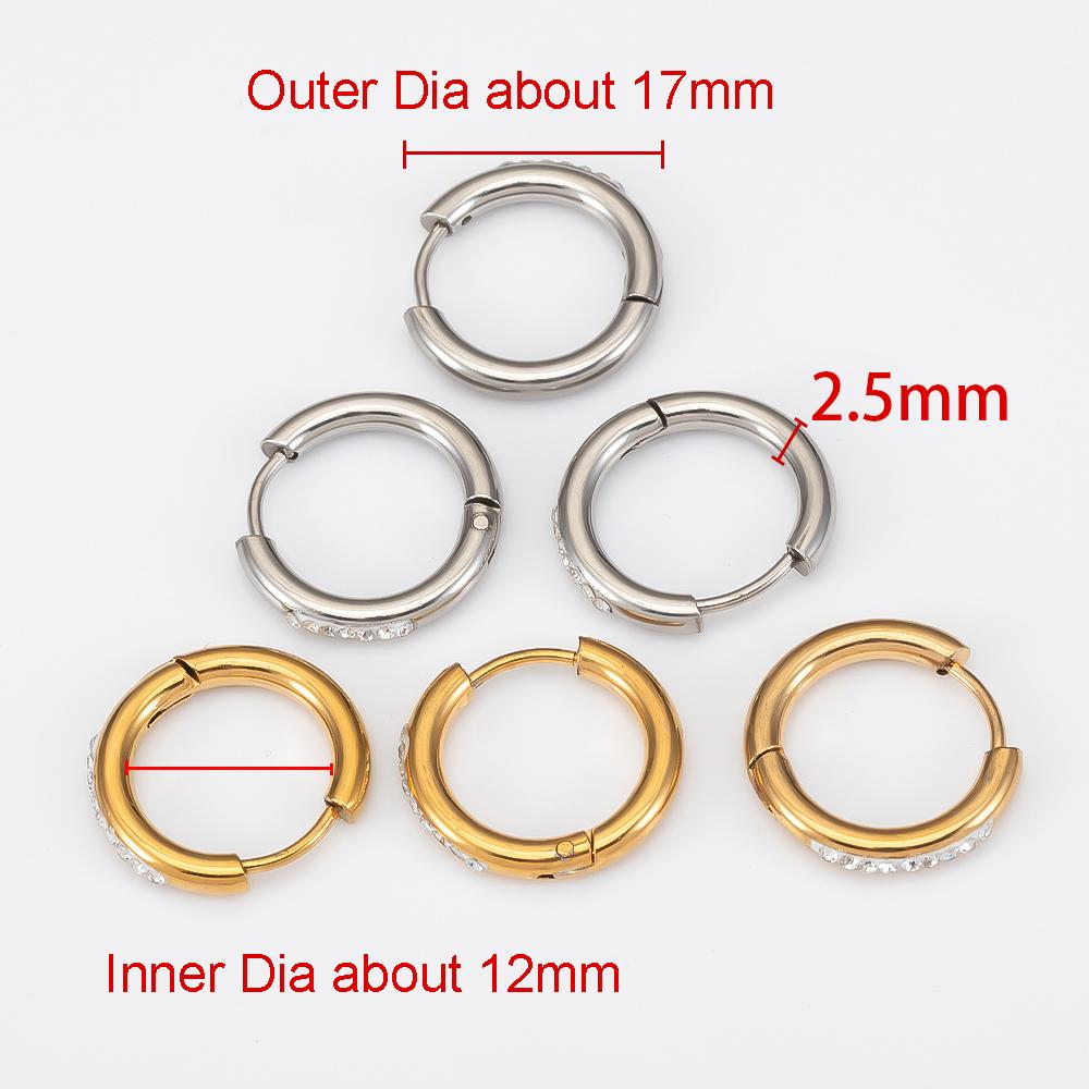 2pcs 4pcs Stainless Steel Hoop Earrings Transparent Crystal Beads Round Ear Clip Fashion DIY Jewelry Earrings Supplies Wholesale