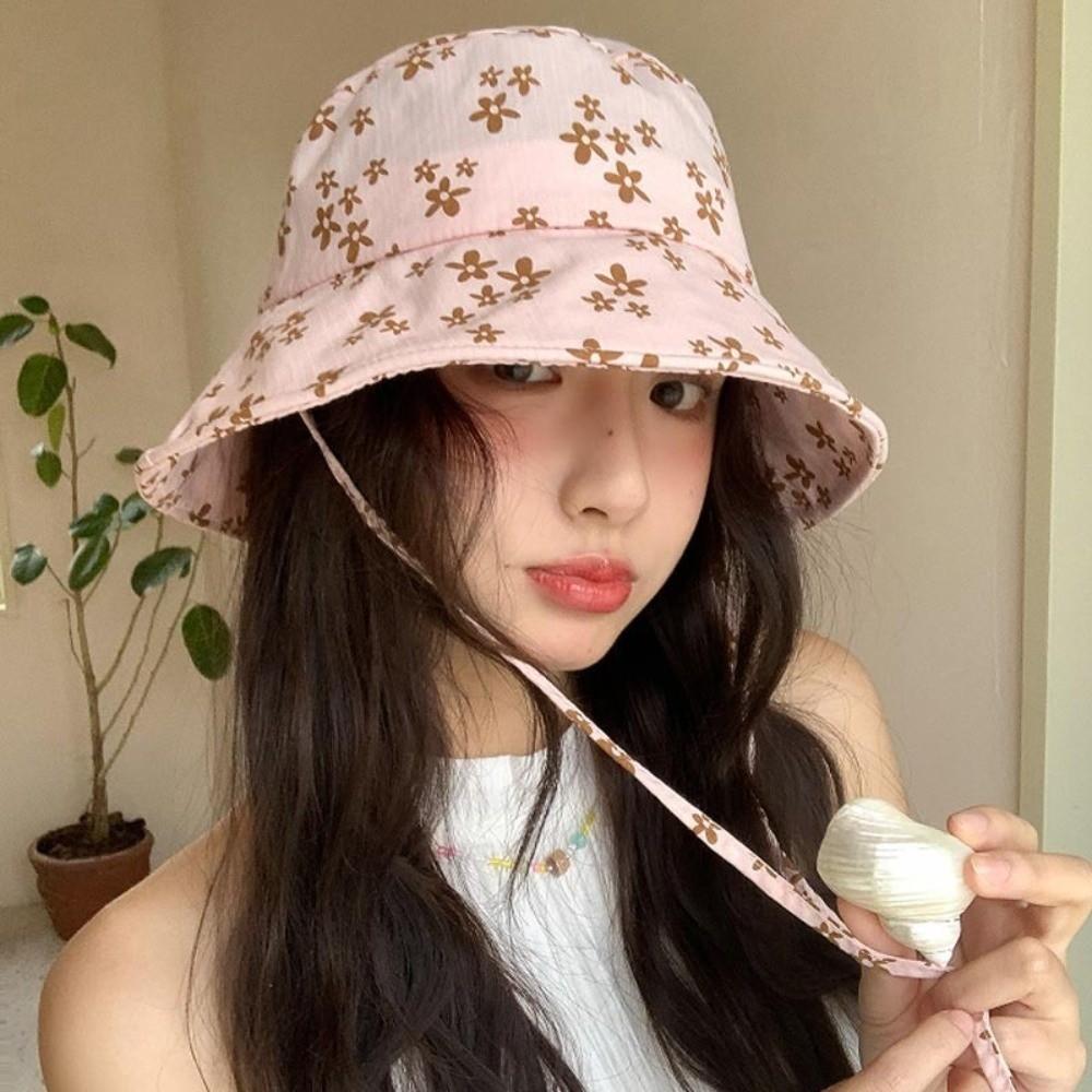 Double Sided Floral Print Bucket Hat Wide Brim Sun Hat Versatile Basin Cap Spring