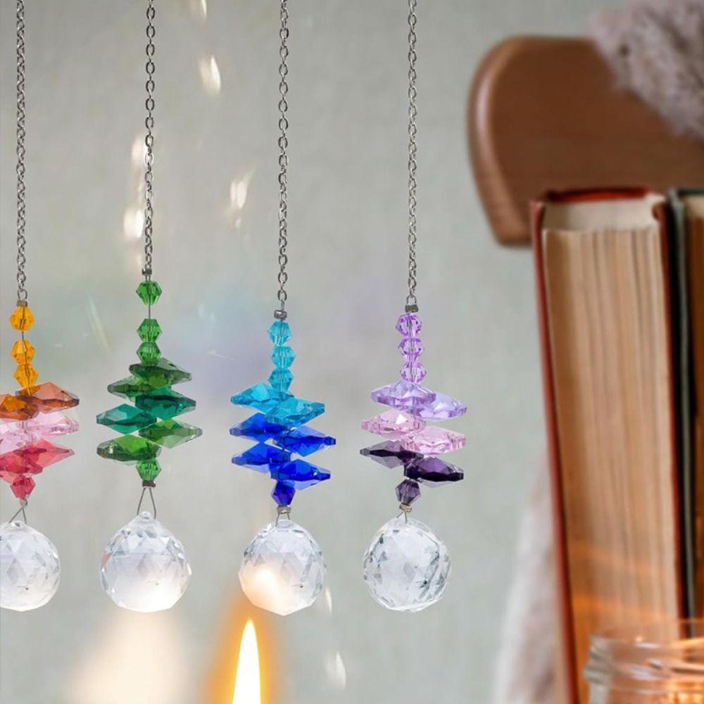 5Pcs Hanging Prism Pendant Rotating Sun Catcher Home Decor Crystal Wind Chime  Outdoor