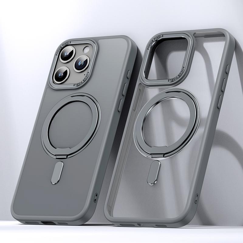 Magnetic 360°Rotation Stand Phone Case For Iphone 11 12 13 14 15 16 Pro Max 16Plus With Ring Holder Frosted Transparent Cover