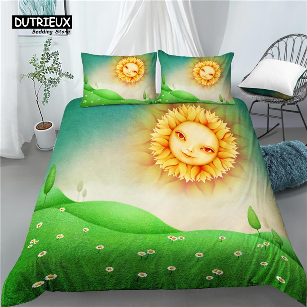Home Living Luxury 3D Golden Sun Print 2/3Pcs Comfortable Duvet Cover PillowCase Bedding Sets Queen and King EU/US/AU Size