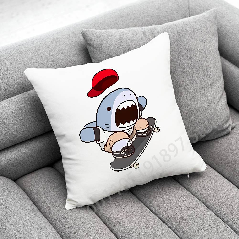 Funny Cartoon Blue Shark Throw Pillow Case For 50cm 40cm 55cm 45*45cm 30cm Square Bedroom Pillowcase Cover