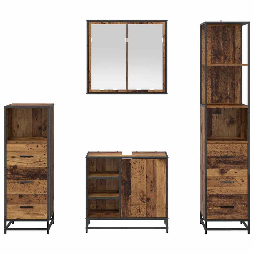 Bathroom Furniture Set with Drawers 4 pcs Reclaimed Wood Engineered Wood