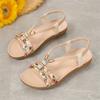 Women Plus Size Casual Round Toe Sandals with Braided Straps Rhinestone Embellishment Elastic Slingback Flat Sole Comfortable