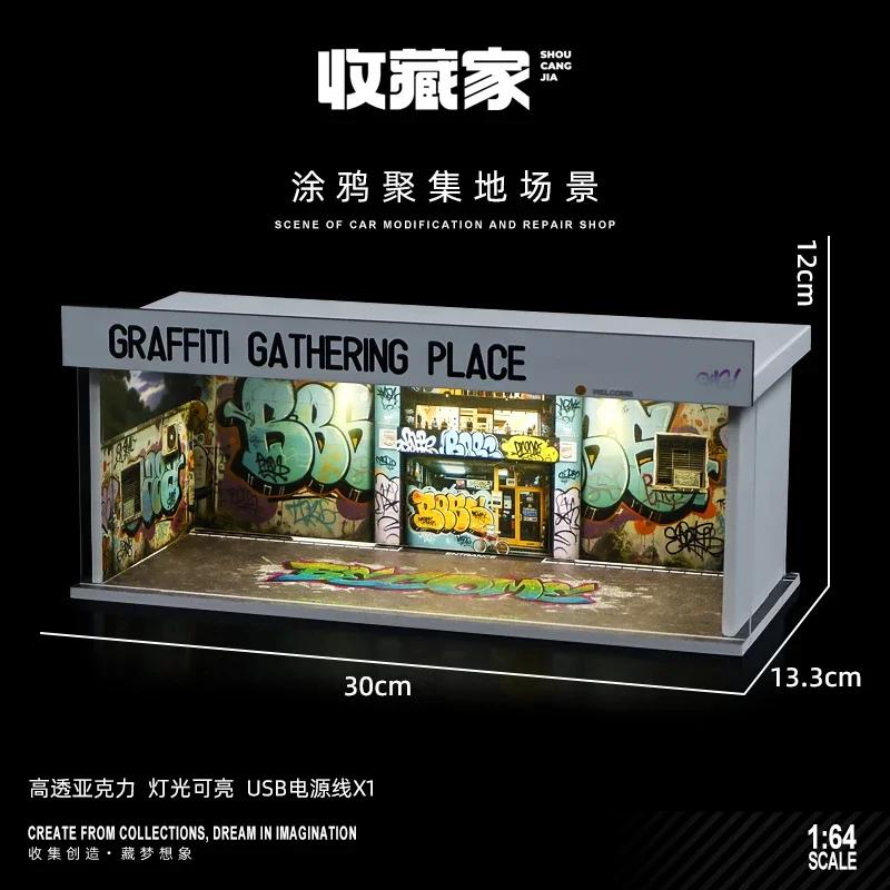 

Collector 1/64 Auto Repair Shop Miniature Scene Model Simulation Parking Lot with Lights Garage Storage Display Box