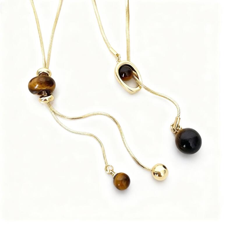 Vintage Maillard Brown Stone Pendant Necklaces for Women Girls Trendy Casual Pulling Rope Necklaces Daily Commute Jewelry Gifts