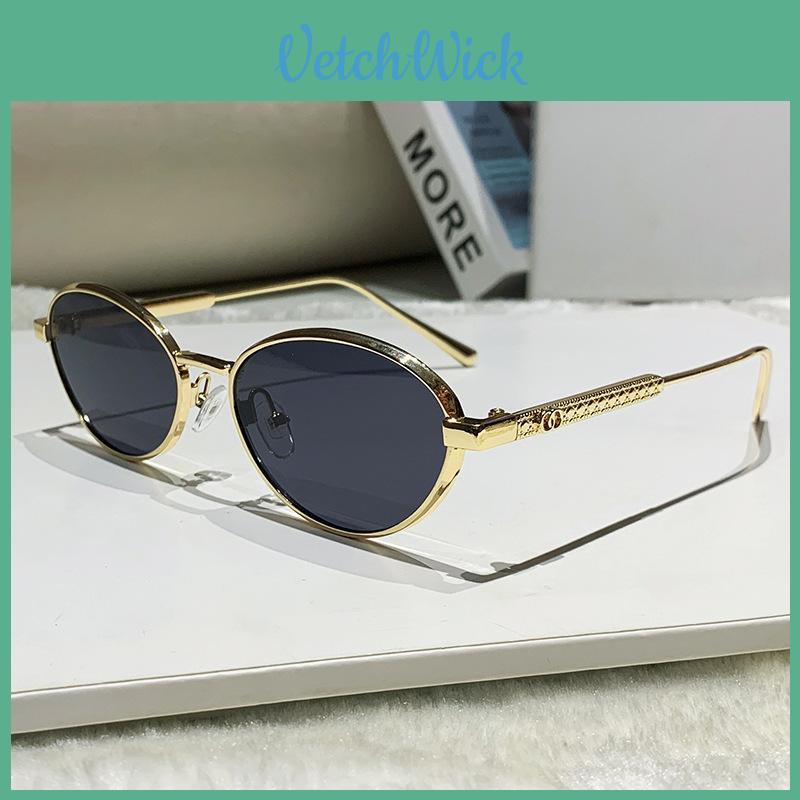 Euro Metal Oval Sunglasses With Uv400 Protection For Fashionable Summer Outings