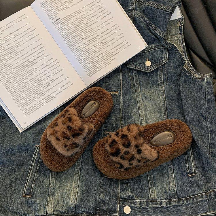 

Leopard print thick bottom heightening fluffy slippers women s wear 2025 new autumn and winter fashion home fluffy cotton slippers 35