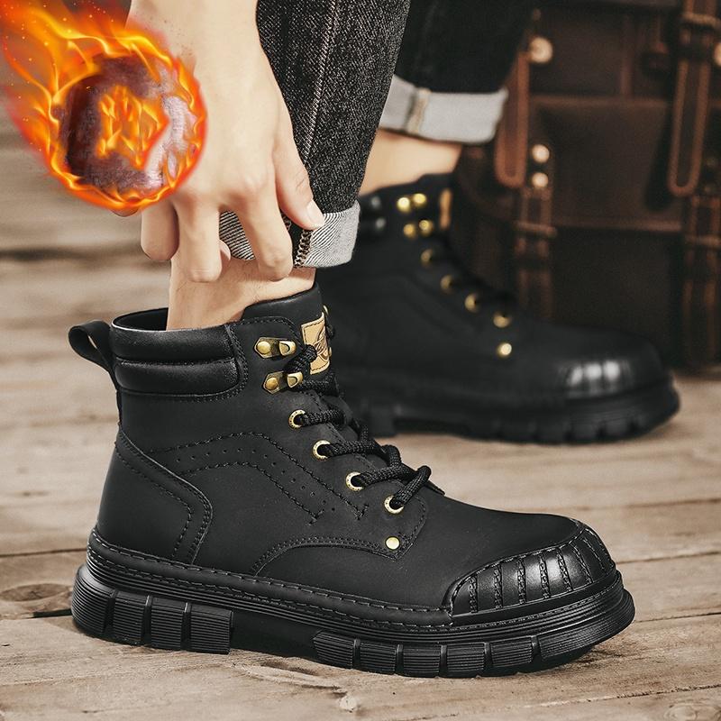 Stivali in Vera Pelle da Uomo Inverno Nuovi Outdoor Abbigliamento da Lavoro Scarpe Stile Britannico Casual High-Top Stivali da Moto Uomo Autunno Inverno