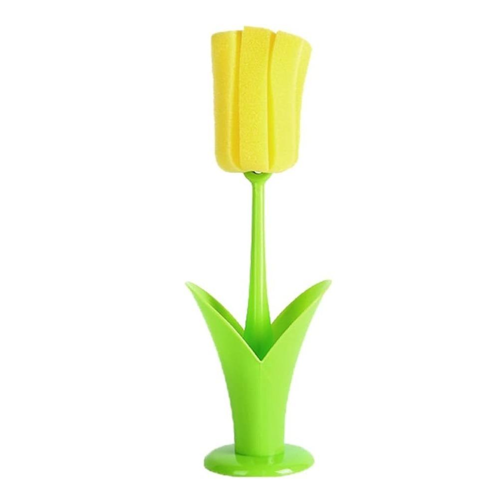 Cute Tulip Cup Brush Reusable Removable Cup Cleaning Tool Long Handle Portable Cup Washing Sponge Bottle