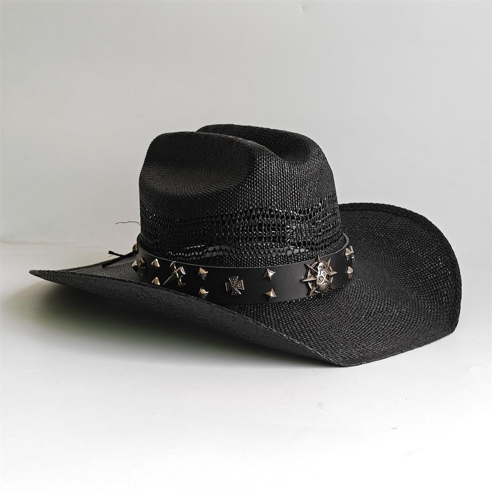 Hollow out European and American western cowboy straw hat men's and women's fashion sunshade straw hat outdoor knight cowboy hat
