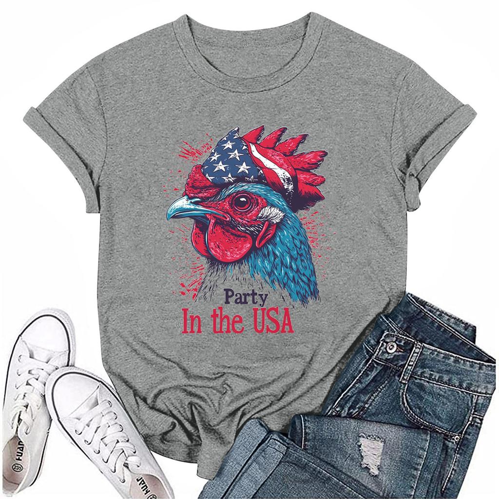 Damen Rundhals Casual Independence Day Bedrucktes Kurzarm T-Shirt Top