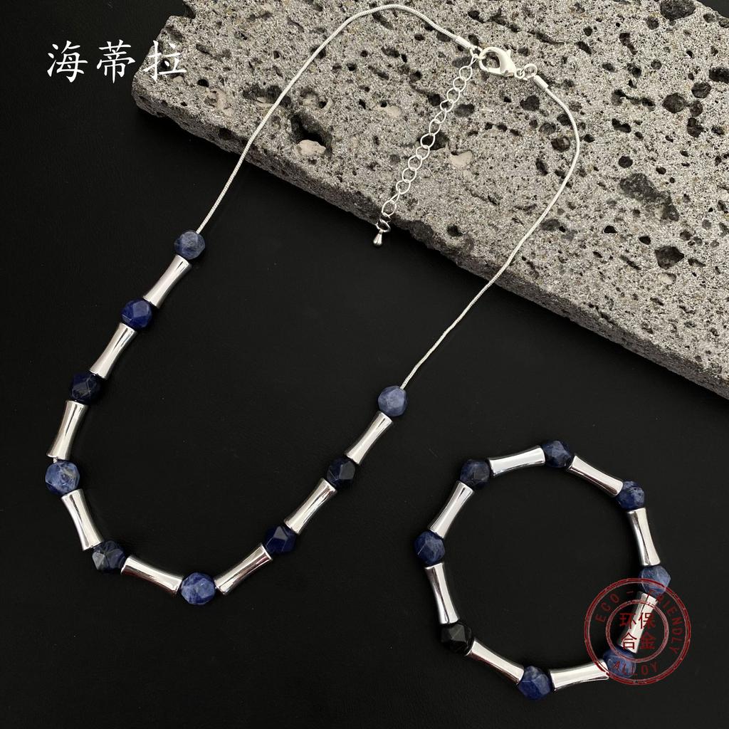 Natural Cut Crystal Bamboo Necklace Bracelet Set Fashion High-end Female Versatile Crystal Jewelry