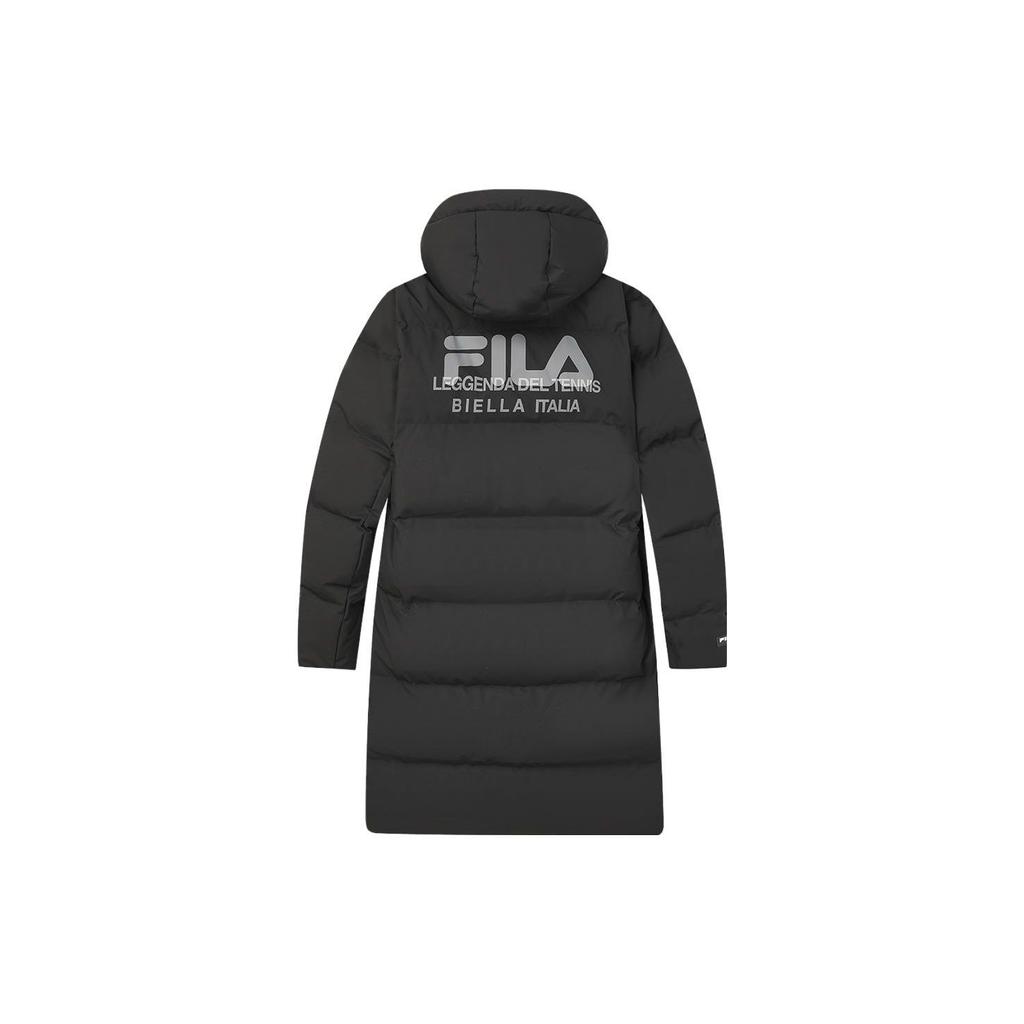 FILA Logo Printed Long Hooded Casual Down Jacket Men Outerwear Black F11M349907R-BK