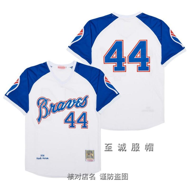 Mens Atlanta Braves Vintage Baseball Jersey 44 Hank Aaron Embroidered Retro MLB Fan Shirt Cotton Blend