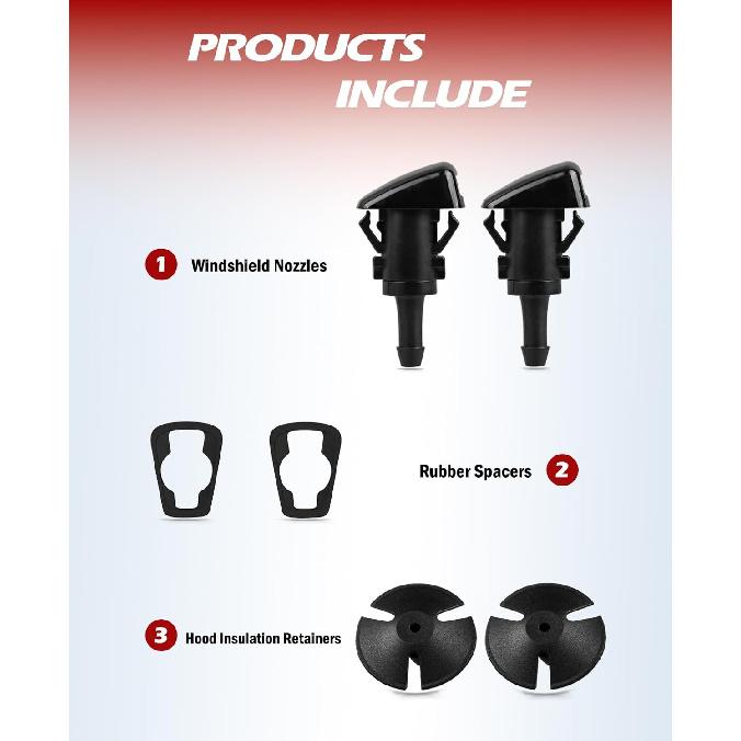 Xislet Windshield Washer Nozzle and Hood ulation Retainers, Windshield Sprayer Nozzle for Jeep, Dodge Ram, Chrysler Pt Cruiser Replaces OEM #:
