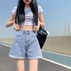 High-Waisted A-Line Denim Shorts for Women - Korean Style Summer Fashion, Wide-Leg, Casual Curling Design.