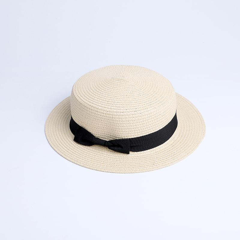 Parent-child sale sun flat straw hat boater hat girls bow summer Hats For Women kid and Beach flat panama straw hat