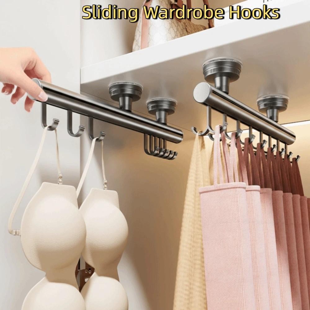 Adjustable Suction Cup Hook Space Saving Pull-Out Clothes Hanger Scarf Tie Rack  Closet Storage
