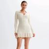 KOSY Ruffled Bow Knit Mini Dress Women's Backless Contrast Cardigan Lace-Up Elegant Dress Female Knitwear Bandage Dress