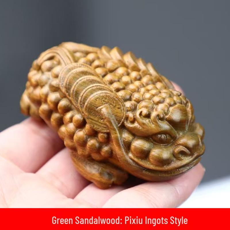 Pixiu Yuanbao Argentine Green Sandalwood Carving Ornament for Home Decoration
