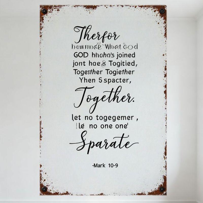 Vintage Mark 10:9 Bible Verse Tin Sign Rustic Metal Wall Decor Handwritten Text Art for Home Bar Pub Decoration