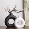 Modern Round Donut-Shaped Plastic Vase Decor, Imitation Ceramic for Creative Living Rooms