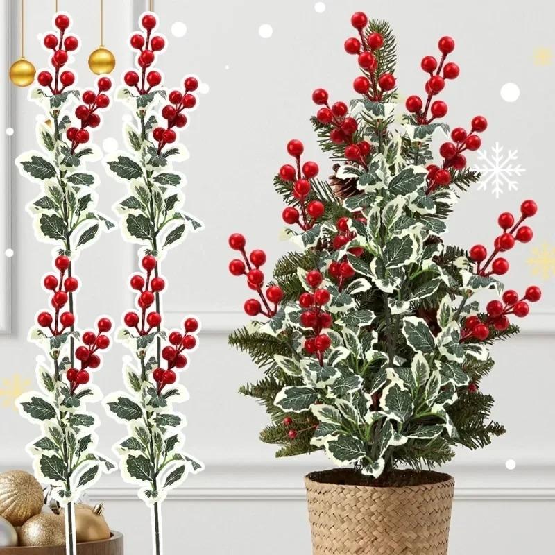 1pcs Christmas Simulation Red Fruit Branch With Leaves Berry Branch Decorative Branch Living Room Ornaments Holiday Decorations