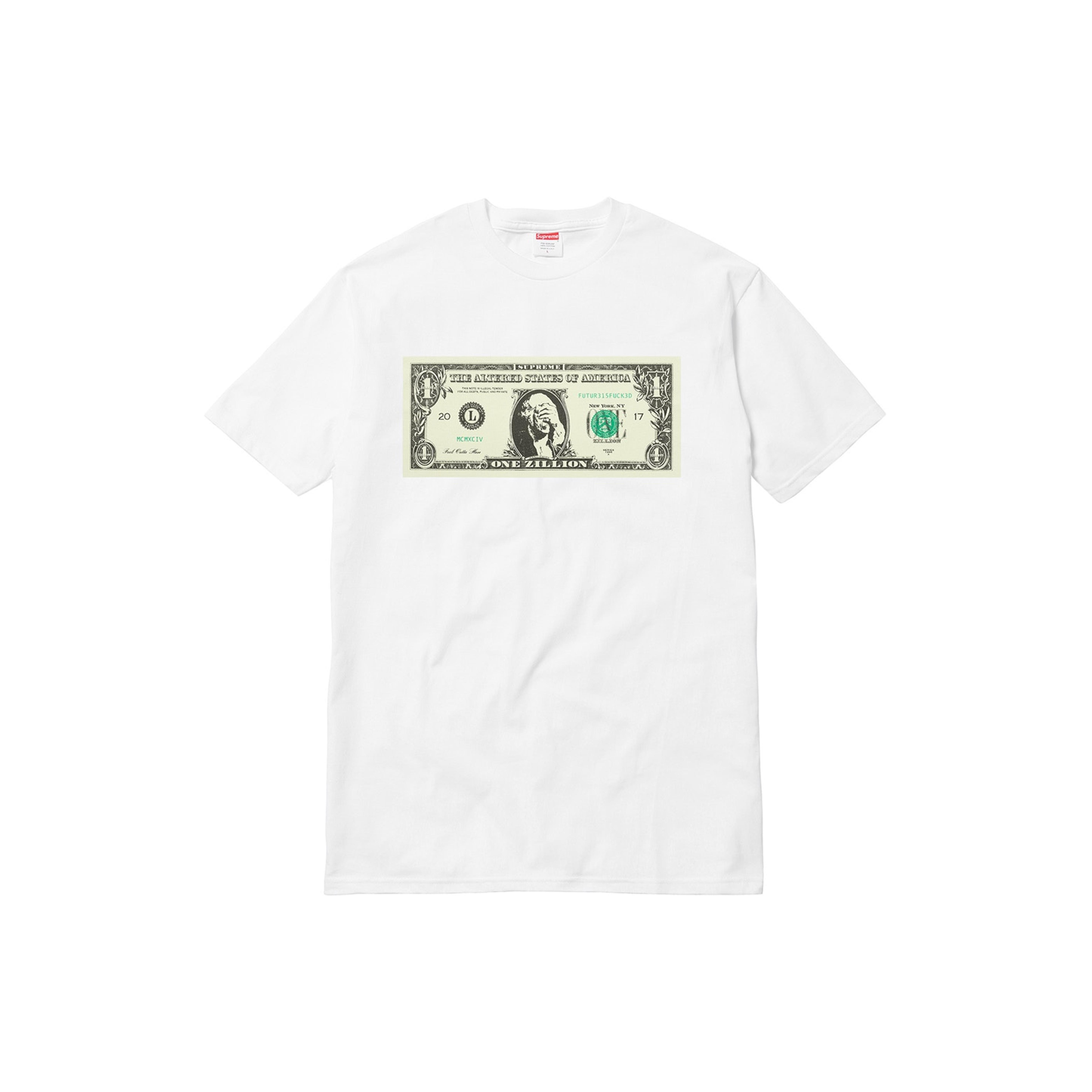 Supreme FW17 Dolāra T-krekls Balts Iespiedums